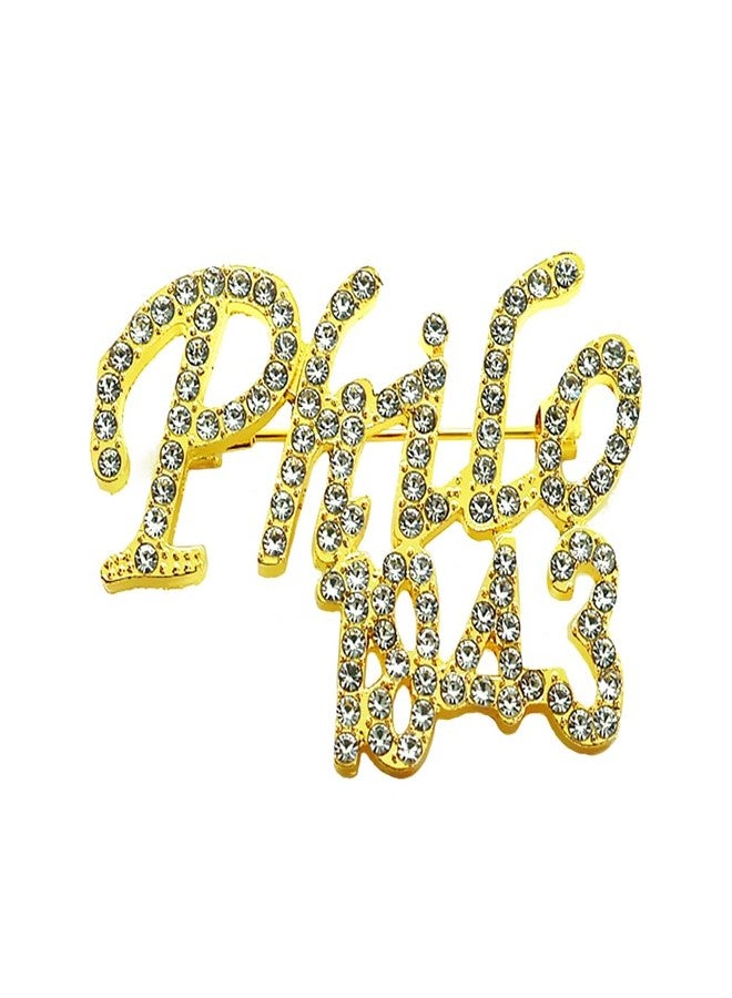 بروش ذهبي معدني مرصع بأحجار الراين على شكل حرف من جمعية PHILO 1943 النسائية - مجوهرات أخوية للنساء - Image 1